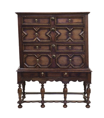 Lot 645 - An Oak Geometric-Moulded Chest on Stand, circa...