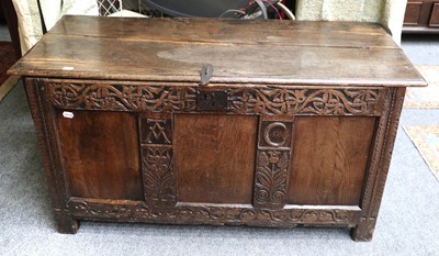 Lot 1399 - A 17th Century Carved Oak Marriage Chest, the...