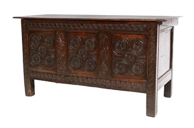 Lot 287 - A Joined Oak Carved Chest, circa 1670, the...