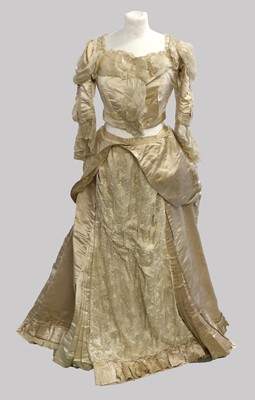 Lot 2239 - Circa 1870 Cream Silk Wedding Two Piece Outfit,...