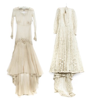 Lot 2144 - Circa 1930s Cream Silk Chiffon Wedding Dress...