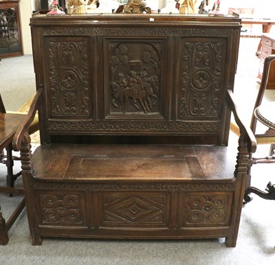 Lot 1378 - A 17th Century Style Carved Oak High Backed...