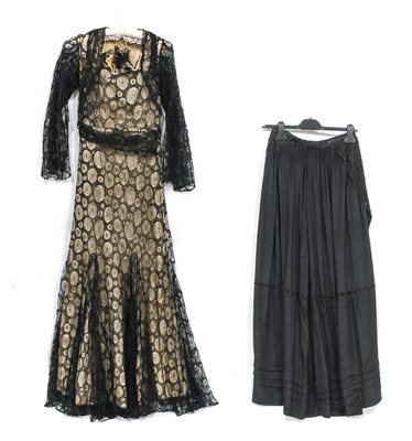 Lot 2132 - Circa 1930s Black Lace Mounted 'Cobweb' Dress...