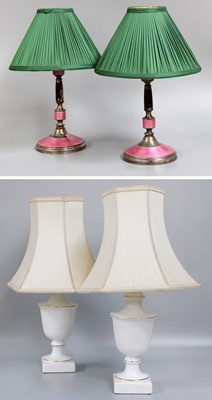 Lot 1381 - A Pair of Pink Enamel and Silver Plated Table...