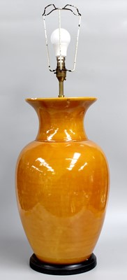 Lot 1356 - A Chinese Yellow Glazed Porcelain Table Lamp,...