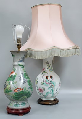 Lot 1371 - Two Chinese Polychrome Porcelain Table Lamps,...