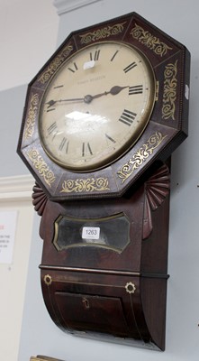 Lot 1263 - A Mahogany Brass Inlaid Drop Dial Wall...