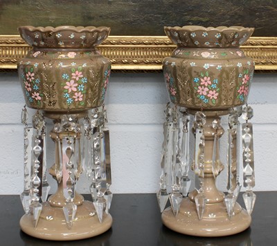 Lot 433 - A Pair of Victorian Table Lustres, painted...