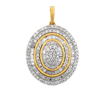 Lot 2044 - An 18 Carat Gold Diamond Pendant of oval form,...