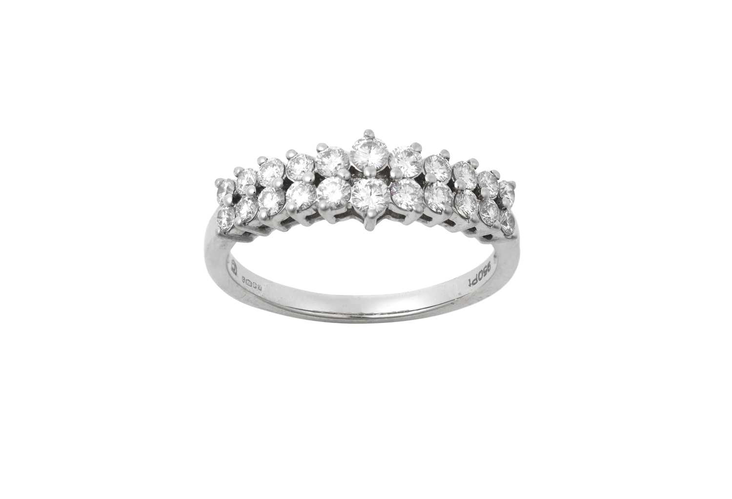 Lot 2053 - A Platinum Diamond Two Row Ring two rows of
