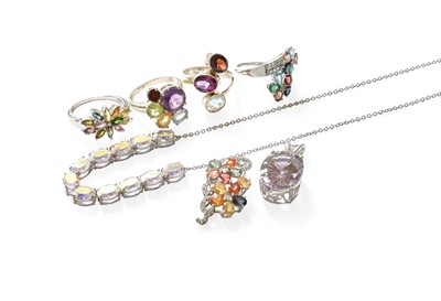 Lot 270 - A Quantity of Silver Multi-Gem Set Jewellery,...