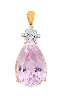 Lot 2104 - A Kunzite and Diamond Pendant the pear cut...