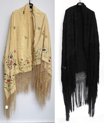 Lot 2143 - Large Early 20th Century Black Silk Shawl with...