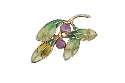 Lot 2005 - An Art Nouveau Enamel and Amethyst Brooch...