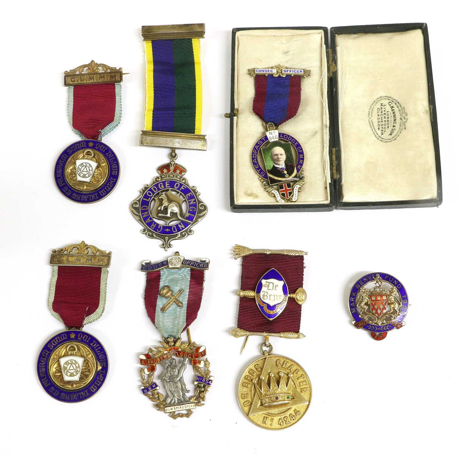 Lot 82 - Seven Masonic Silver Gilt and Enamel Breast...