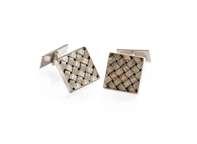 Lot 536 - A Pair of 18 Carat White Gold Square Woven...