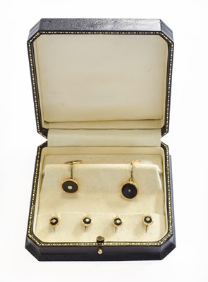 Lot 495 - A 9 Carat Gold Onyx and Diamond Dress Stud and...