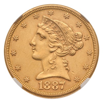 Lot 255 - USA, Five Dollars 1887S, (KM#101) slabbed by...