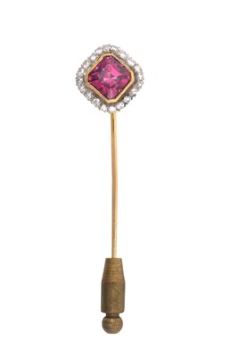 Lot 2122 - A Garnet and Diamond Cluster Stick Pin the...