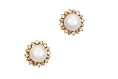 Lot 2200 - A Pair of Cultured Pearl and Diamond Cluster...