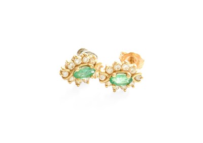 Lot 45 - A Pair of Emerald and Diamond Cluster Earrings,...