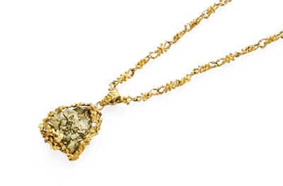 Lot 528 - A Pyrite Pendant on Chain, the pyritre crystal...