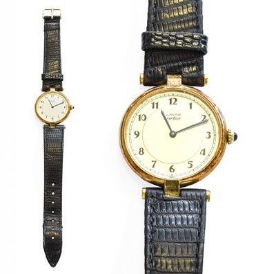 Lot 491 - A Silver Plated Must de Cartier Wristwatch,...