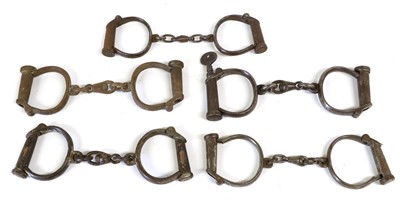 Lot 131 - Four Pairs of Hiatt Derby Handcuffs, one with...