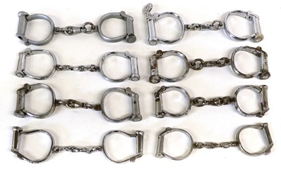 Lot 132 - Eight Pairs of Hiatt Derby Handcuffs, one with...