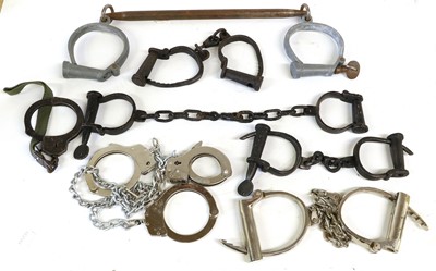 Lot 134 - Three Pairs of Derby Style Handcuffs, in black...