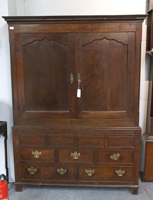 Lot 1237 - A George II Oak Press Cupboard, mid 18th...