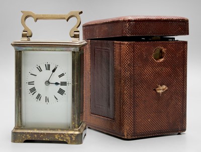 Lot 291 - A French Brass Carriage Timepiece, circa 1900,...