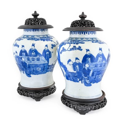 Lot 594 - A Pair of Chinese Porcelain Jars, in Kangxi...