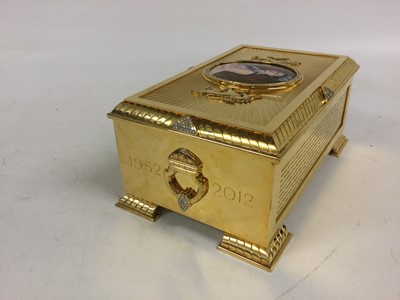 Lot 2250 - An Elizabeth II Diamond and Enamel-Set Limited Edition Silver-Gilt Casket