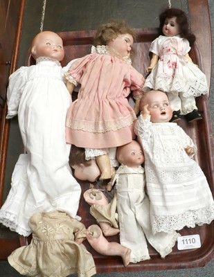 Lot 1110 - Assorted Bisque Head Dolls, including two...