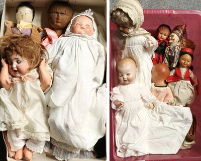 Lot 1107 - Assorted Bisque, Wooden and Composition Dolls,...