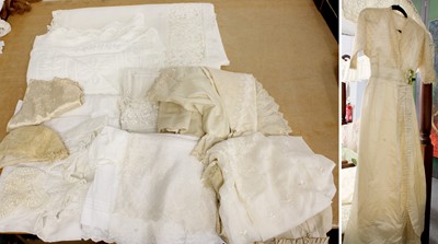 Lot 1228 - Early 20th Century Cream Silk Wedding Dress,...