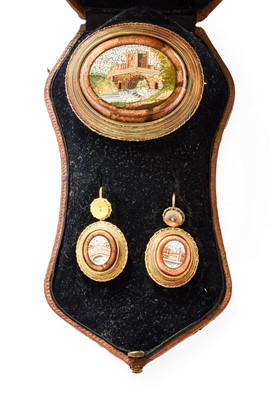 Lot 336 - A Micro Mosaic Brooch and Earring Suite, the...