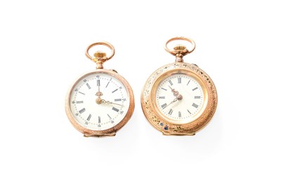 Lot 291 - Two Lady's 14 Carat Gold Enamel Fob Watches,...