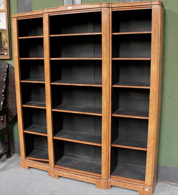 Lot 1347 - A 1930s Walnut Open Bookcase, break front with...