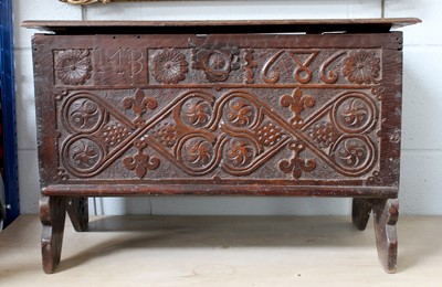 Lot 644 - A 17th Century Oak Chest, of boarded nailed...