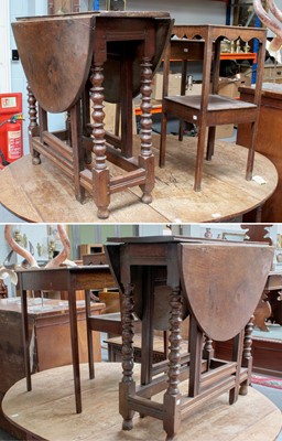 Lot 1336 - An Oak 18th Century Drop Leaf table, on turned...