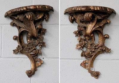 Lot 1236 - A Pair Of Carved Giltwood Rococo Wall Brackets,...