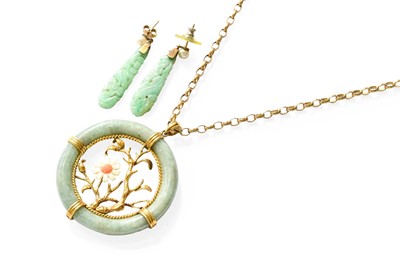 Lot 306 - A Jade and Coral Pendant on Chain, the...