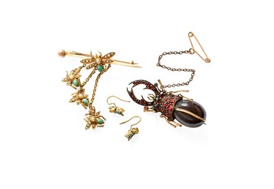 Lot 430 - A Garnet Insect Brooch, length 4.5cm; A...