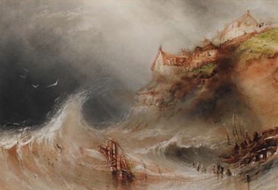 Lot 1182 - Henry Barlow Carter (1795-1867) Stormy coastal...