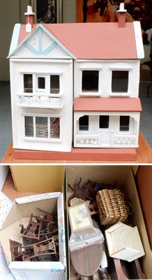 Lot 1255 - A 20th Century Painted Wood Dolls House, and...