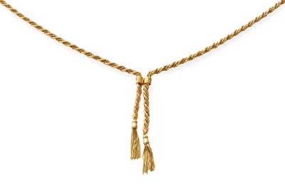 Lot 374 - A 9 Carat Gold Rope Twist Tassel Necklace,...