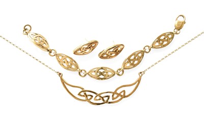 Lot 344 - A 9 Carat Gold Necklace, Bracelet and Earring...