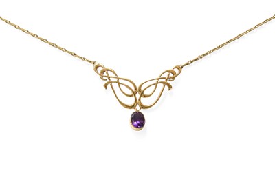 Lot 347 - A 9 Carat Gold Amethyst Necklace, the central...